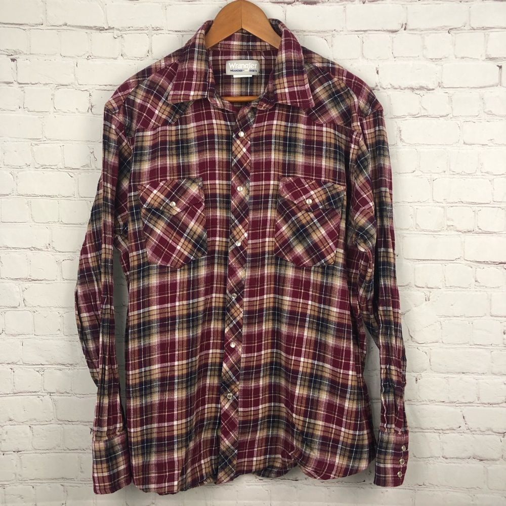Wrangler Red Long Sleeve Plaid Men's Sz XL